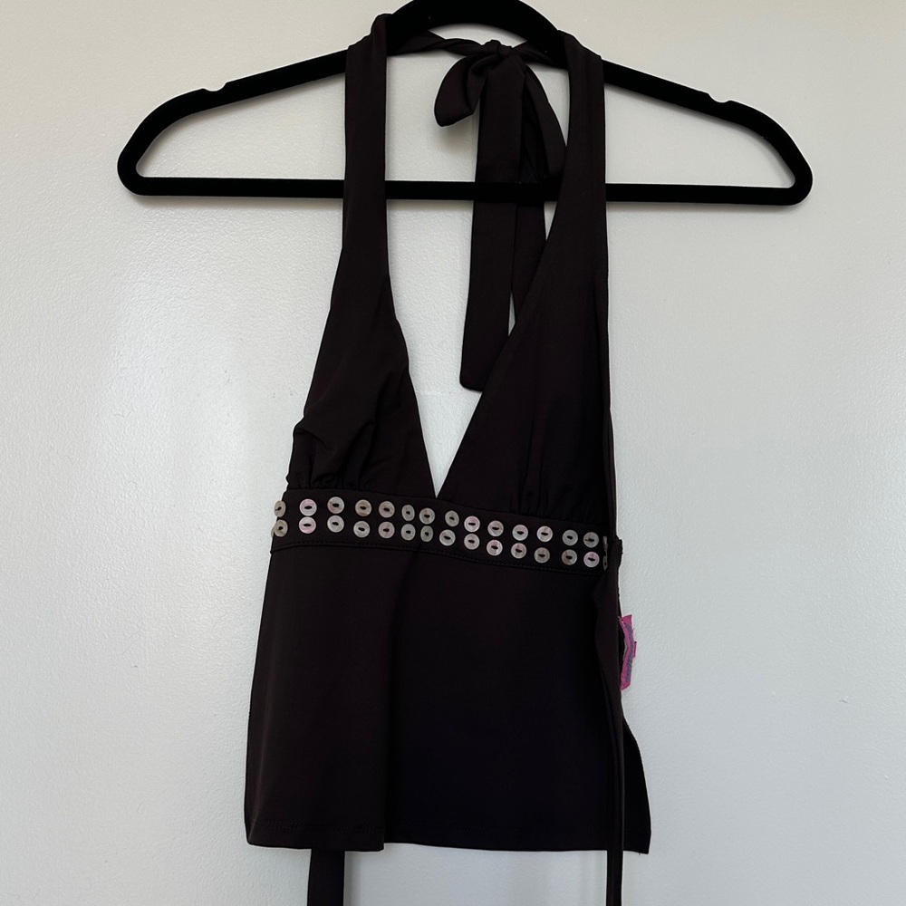 Edikted Brown Halter Top with Button Accents